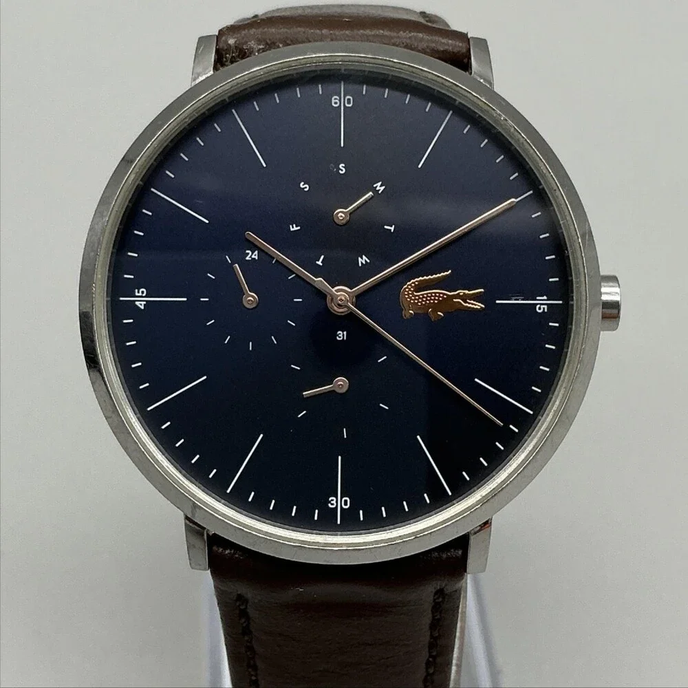 Lacoste LC.96.1.14.2884 Mens Watch 40mm Blue Dial Silver Tone Leather New Batt